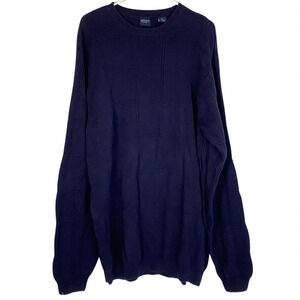 Grandpa Oversized Sweater Mens XL Tall Navy Blue Pullover Windowpane Crewneck